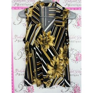 Black and Gold Floral Stripe V-Neck Sleeveless Camisole